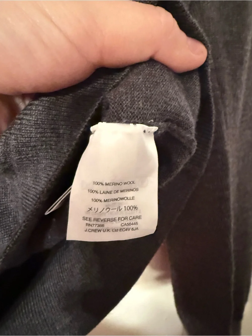 J. Crew Men's V-Neck Sweater - Charcoal 100% Merino Wool